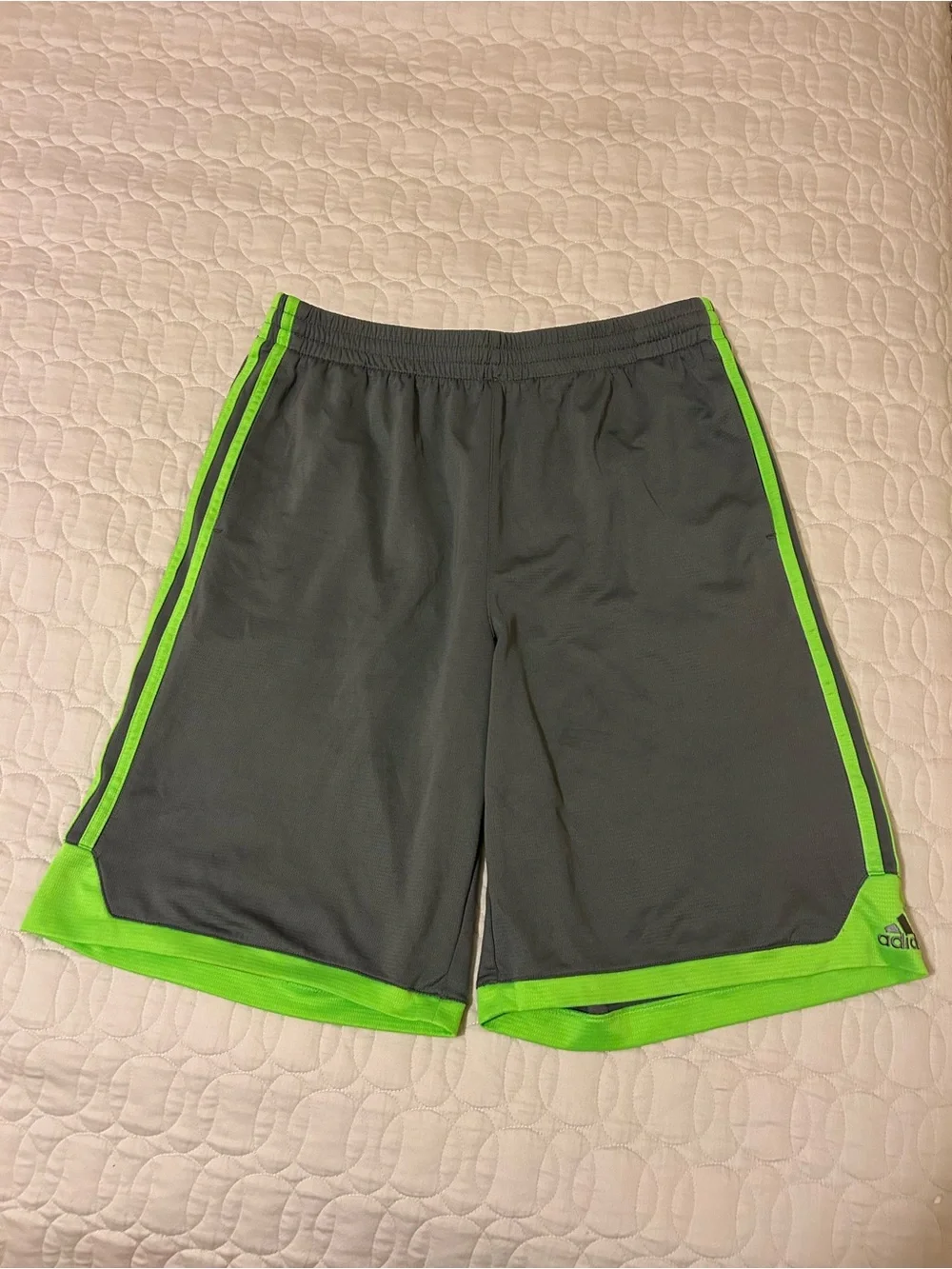 adidas Gray Athletic Shorts with Neon Green Accents